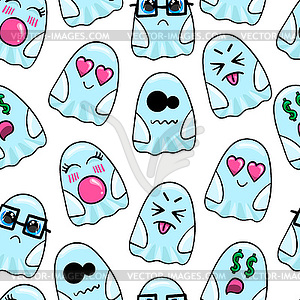 Seamless pattern with cartoon cute ghosts - vector image