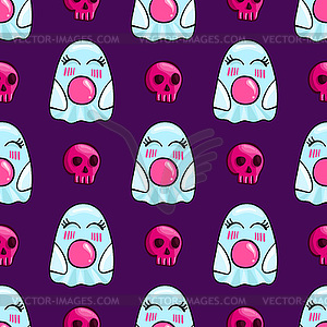 Seamless pattern with cartoon cute ghosts - vector image