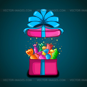 Open gift box with cartoon candy  - vector image