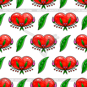 Seamless pattern with cute cartoon hearts and leaf - vector clipart