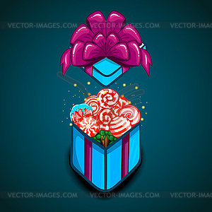 Open gift box with cartoon lollipop  - vector image