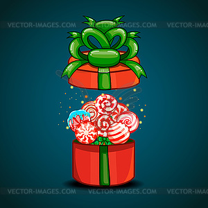 Open gift box with cartoon lollipop  - vector image