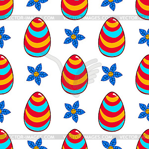 Seamless pattern with cartoon Easter eggs and flower - royalty-free vector clipart