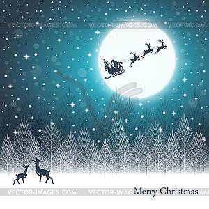 Santa Claus and gifts in sleigh with reindeers - vector image