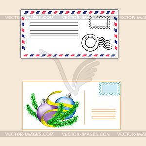 Почтовый конверт с печатью и праздничный Рождество - векторный клипарт / векторное изображение