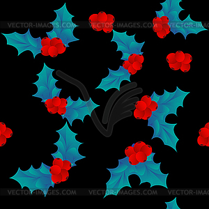 Seamless pattern of leaves and berries of Holly on - vector image