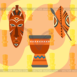 Africa Safari set icons. Ritual objects and - vector image
