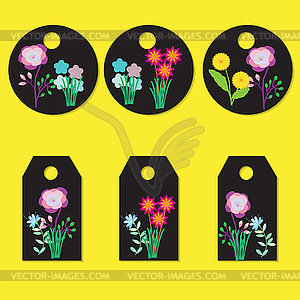 Collection of cards with painted flowers. - vector clipart / vector image