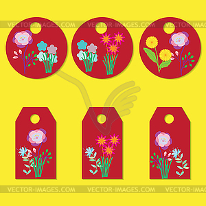 Collection of cards with painted flowers. - vector clip art