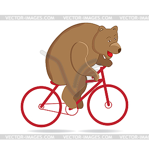 Bear in circus, circus bear rides red bike. Funny - vector clipart