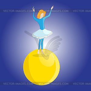 Young girl tightrope Walker dancing on big - vector clipart