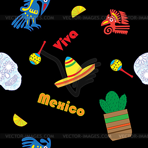 Seamless pattern with elements of Mexican guit - vector clipart