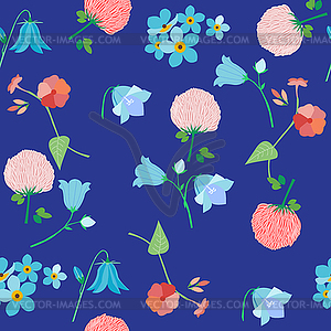 Wildflowers - bluebells, clover flowers, - vector image