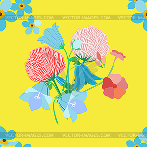 Wildflowers - bluebells, clover flowers, - vector EPS clipart