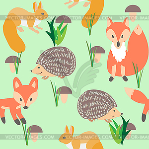 Seamless pattern with forest animals squirrel, - vector clipart