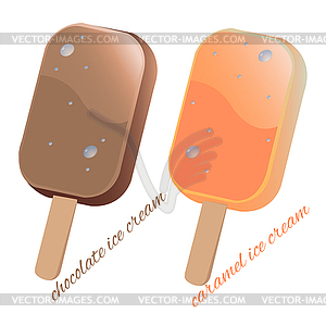 Chocolate ice cream and caramel ice cream on - vector image