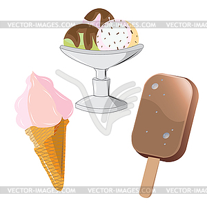 Set of ice cream - chocolate ice cream on stick, - vector clipart