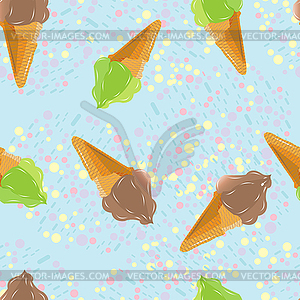 Seamless pattern with ice cream in waffle cone, - vector image