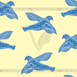 Seamless pattern with painted flying bird - vector clipart