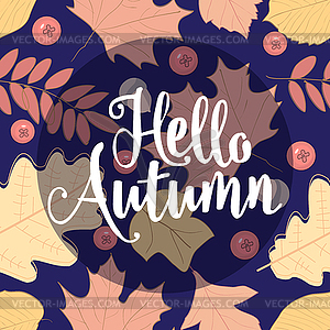 Autumn seamless pattern with leaf, inscription, - color vector clipart