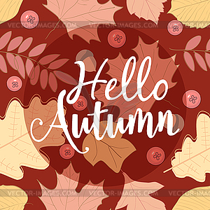 Autumn seamless pattern with leaf, inscription, - vector clip art