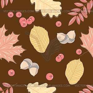 Autumn seamless pattern with leaf, inscription, - vector clip art