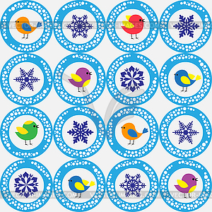 Festive seamless winter pattern with birds, - vector image