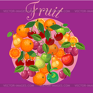 Fruit mixed, poster, postcard, label on bright juicy - vector EPS clipart