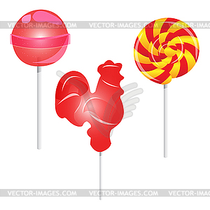 Lollipop , twisted candy, gumdrop and candy cock - vector EPS clipart