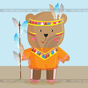 Cute bear in way of North American Indian. illustr - vector clip art