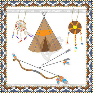 Set of objects of native American jewelry made of - vector image