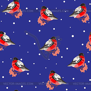 Seamless pattern. Bullfinch and Rowan berries red o - vector EPS clipart