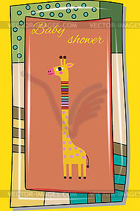 Children`s card with cute giraffe in original - vector image