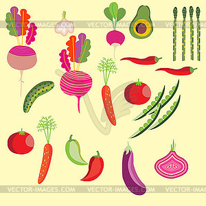 Set of vegetables. Avocado, tomato, cucumber, - vector clipart
