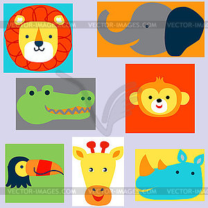 Set heads of animals in Doodle style on - vector clipart