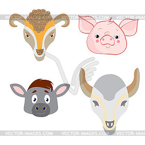 Set heads of animals in Doodle style - vector image