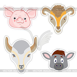 Set of stickers with heads of animals in Doodle - vector image