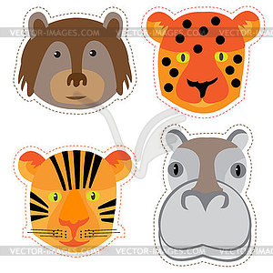 Set of stickers with heads of animals in Doodle - vector EPS clipart