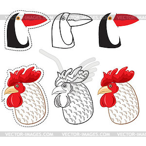 Head of Toucan and cock flat style, - vector clipart