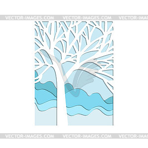 Abstract winter tree, cut of paper on background - color vector clipart