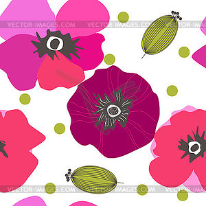 Seamless pattern poppy flowers. Spray paint. Drawin - vector clipart