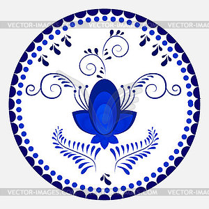 Russian national circular ornament. Blue floral - vector clipart