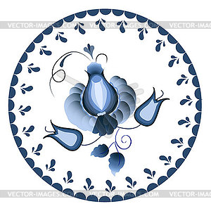 Russian national circular ornament. Blue floral - vector image