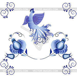 Russian national ornament. Blue floral pattern in - vector image