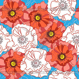 Seamless pattern poppy flowers. Spray paint. Drawin - vector image