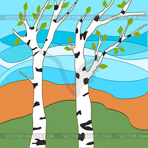 Spring has come. White birch trees with young - royalty-free vector image