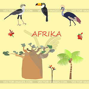 Set of African flora and fauna,  - vector clip art