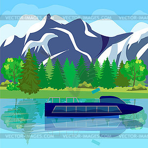 Cartoon ship, boat, yacht, boat against se - vector clip art