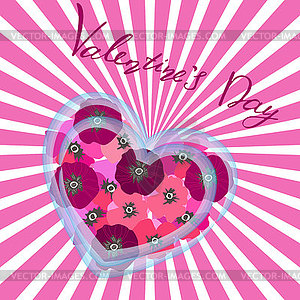 Heart of flowers on Valentine`s Day with romantic - vector clipart