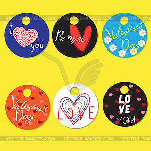 Set of round stickers for holiday Valentine`s day - vector image